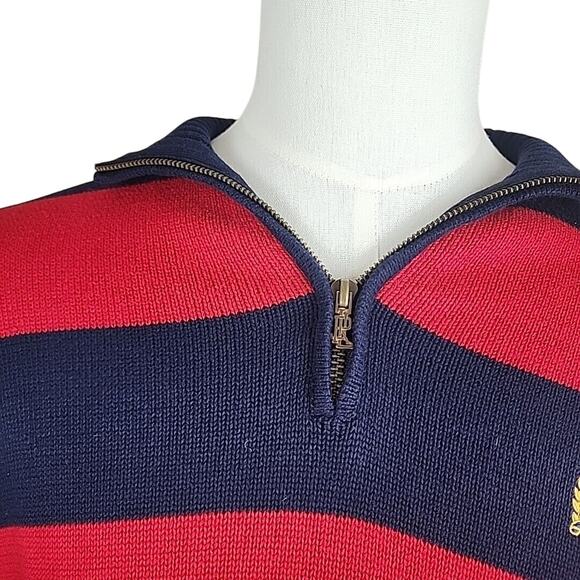 Ralph Lauren sweater mens XL 1/4 zip CREST embroidery navy red stripe - Picture 4 of 8